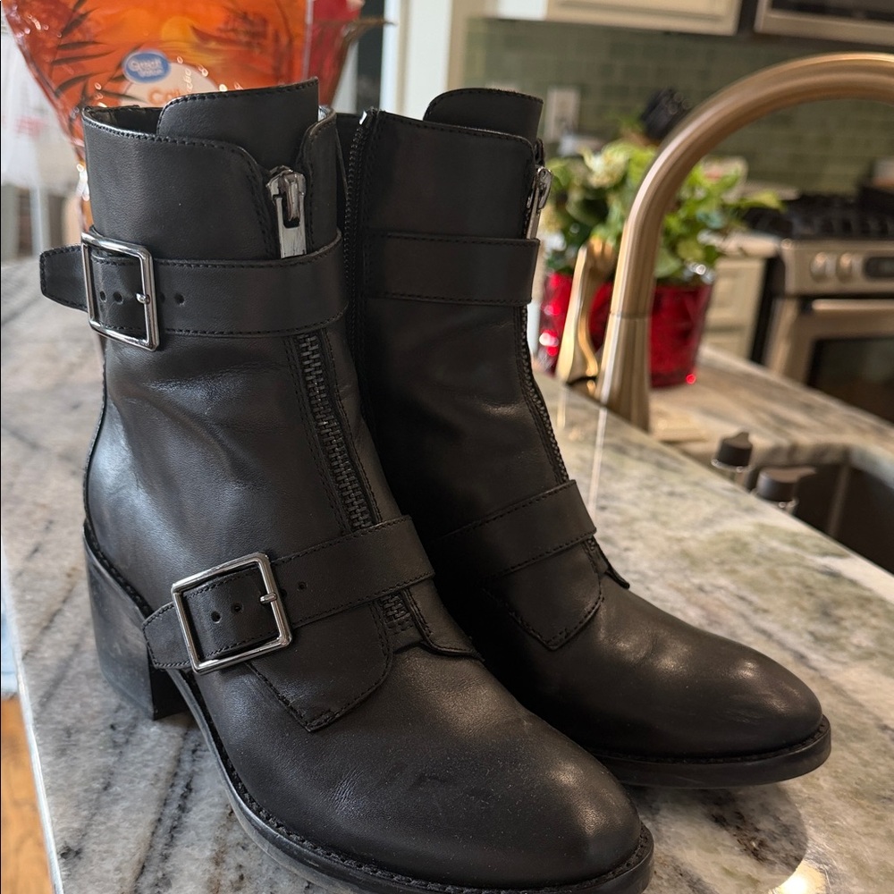 Donald J. Pliner Black Leather Combat Boots
